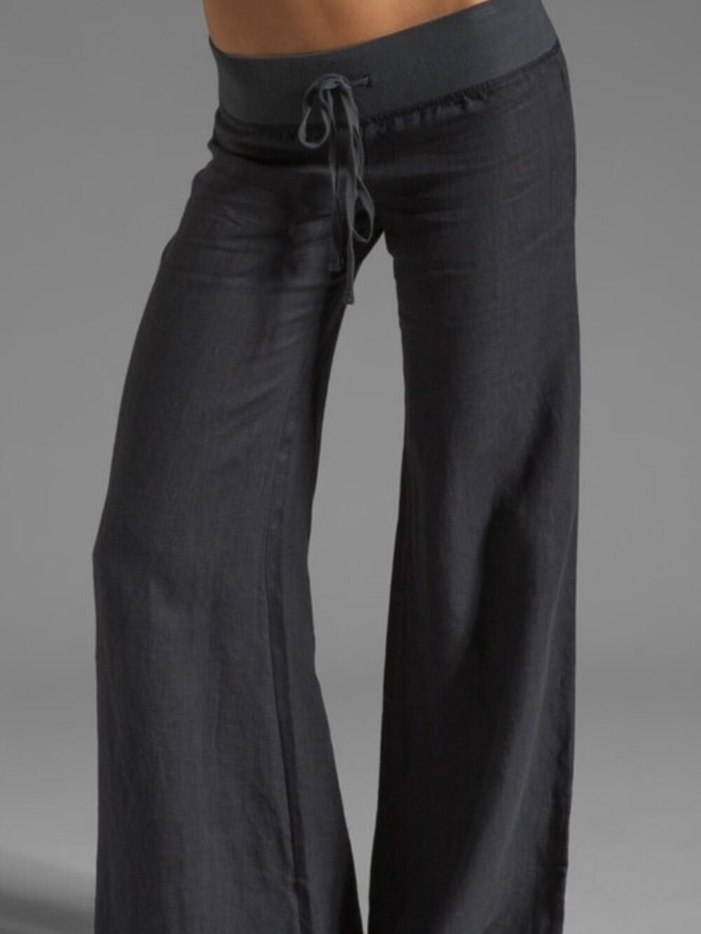 KRISA for REVOLVE Wide Leg Linen Pants Graphite Charcoal Gray Full Length